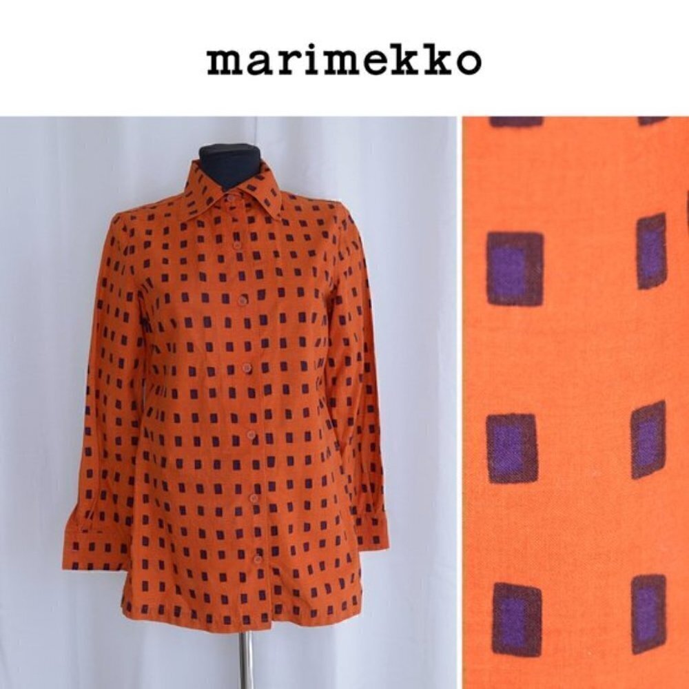 Vintage 1975 Marimekko Check Geometric Cotton Shirt Sz 8